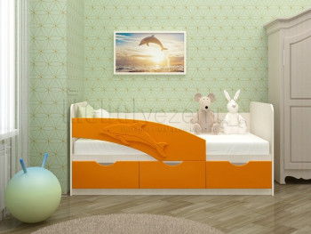 Дельфин-3 Кровать детская 3 ящика без ручек 1.6 Оранжевый глянец в Ачинске - achinsk.mebel54.com | фото