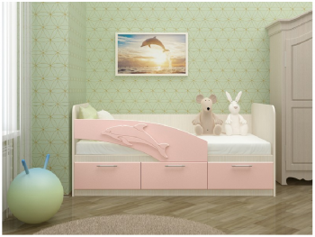 Дельфин-3 Кровать детская 3 ящика с ручками 1.6 Розовый глянец в Ачинске - achinsk.mebel54.com | фото