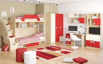 Детская комната Бэрри (Бежевый/Красный/корпус Клен) в Ачинске - achinsk.mebel54.com | фото