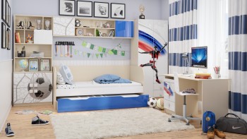 Детская комната Футбол ЧМ (Белый/Синий/корпус Клен) в Ачинске - achinsk.mebel54.com | фото