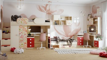 Детская комната Ретвит (Бежевый/Красный/корпус Клен) в Ачинске - achinsk.mebel54.com | фото