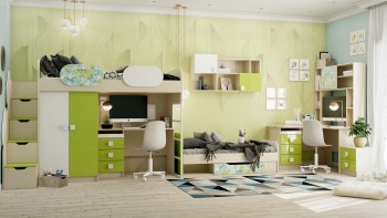 Детская комната Твит (Белый/Зеленый/корпус Клен) в Ачинске - achinsk.mebel54.com | фото
