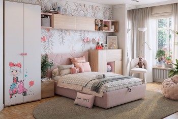 Комплект детской мебели Алина К2 Дуб мария/белый/нежно-розовый велюр в Ачинске - achinsk.mebel54.com | фото