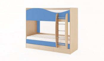 Кровать 2-х ярусная с ящиками (Беленый дуб/Синий) в Ачинске - achinsk.mebel54.com | фото