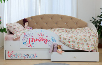 Кровать детская Эльза с бортиком Принцесса Белый/Бежевый в Ачинске - achinsk.mebel54.com | фото