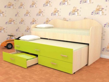 Кровать детская Нимфа двухместная 2.0 Дуб молочный/Лайм в Ачинске - achinsk.mebel54.com | фото