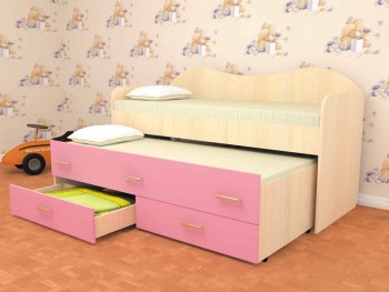 Кровать детская Нимфа двухместная 2.0 Дуб молочный/Розовый в Ачинске - achinsk.mebel54.com | фото