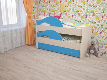 Кровать детская Радуга 1600 Млечный дуб/Голубой в Ачинске - achinsk.mebel54.com | фото