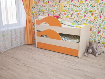 Кровать детская Радуга 1600 Млечный дуб/Оранжевый в Ачинске - achinsk.mebel54.com | фото