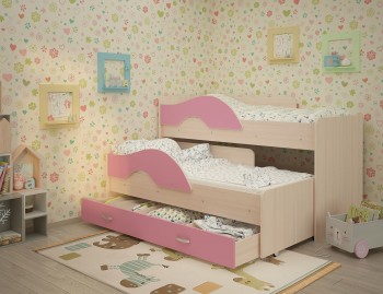 Кровать детская Радуга 1600 Млечный дуб/Розовый в Ачинске - achinsk.mebel54.com | фото