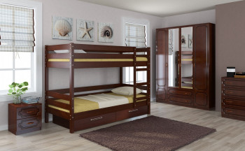 Кровать двухъярусная ДЖУНИОР из массива сосны  900*2000 Орех в Ачинске - achinsk.mebel54.com | фото
