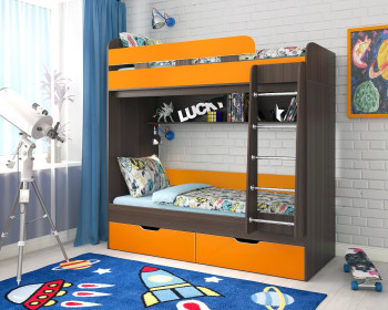 Кровать двухъярусная Юниор-5  Бодего/Оранжевый в Ачинске - achinsk.mebel54.com | фото
