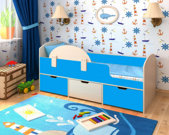 Кровать Малыш-мини с бортиком Дуб молочный/Голубой в Ачинске - achinsk.mebel54.com | фото