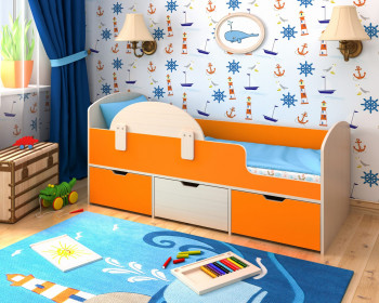 Кровать Малыш-мини с бортиком Дуб молочный/Оранжевый в Ачинске - achinsk.mebel54.com | фото
