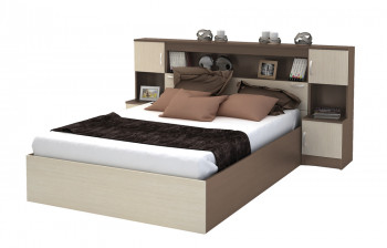 Кровать с прикроватным блоком КР 552 Спальня Basya (шимо темный/шимо светлый) в Ачинске - achinsk.mebel54.com | фото