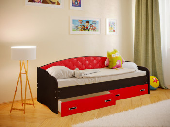 Кровать Софа-7 с мягкой спинкой (800х1900) Венге/Красный в Ачинске - achinsk.mebel54.com | фото