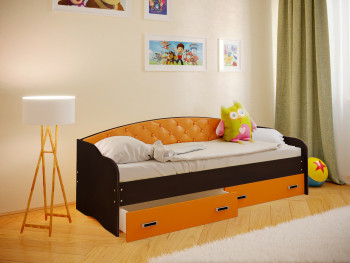Кровать Софа-7 с мягкой спинкой (800х1900) Венге/Оранжевый в Ачинске - achinsk.mebel54.com | фото
