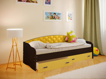 Кровать Софа-7 с мягкой спинкой (800х2000) Венге/Желтый в Ачинске - achinsk.mebel54.com | фото