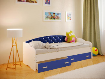 Кровать Софа-7 с мягкой спинкой со стразами (800х1900) Белый/Синий в Ачинске - achinsk.mebel54.com | фото
