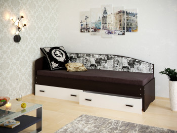Кровать Софа-9 с мягкой спинкой с рисунком Милана (900х1900) Венге/Белый в Ачинске - achinsk.mebel54.com | фото