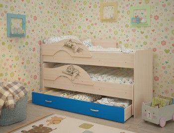 Кровать выкатная Радуга-Сафари детская 1600 Млечный дуб/Голубой в Ачинске - achinsk.mebel54.com | фото