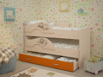 Кровать выкатная Радуга-Сафари детская 1600 Млечный дуб/Оранжевый в Ачинске - achinsk.mebel54.com | фото