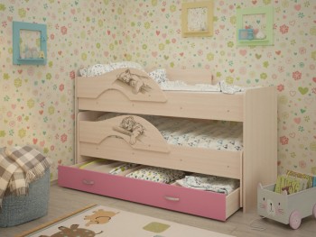 Кровать выкатная Радуга-Сафари детская 1600 Млечный дуб/Розовый в Ачинске - achinsk.mebel54.com | фото