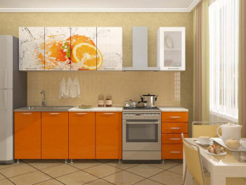 Кухонный гарнитур 1,6м Апельсин (Белый/Оранжевый металлик/Фотопечать апельсин) в Ачинске - achinsk.mebel54.com | фото