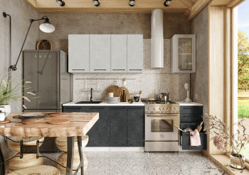 Кухонный гарнитур Нувель 1800мм белый/бетон белый/бетон черный в Ачинске - achinsk.mebel54.com | фото