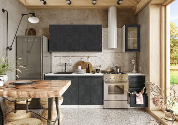 Кухонный гарнитур Нувель 1800мм белый/бетон черный в Ачинске - achinsk.mebel54.com | фото