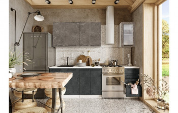 Кухонный гарнитур Нувель 1800мм белый/бетон коричневый/бетон черный в Ачинске - achinsk.mebel54.com | фото
