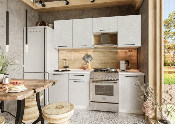 Кухонный гарнитур Нувель 2100мм белый/бетон белый в Ачинске - achinsk.mebel54.com | фото