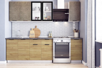 Кухонный гарнитур Стоун 2.0 (белый/камень темно-серый/акация светлая) в Ачинске - achinsk.mebel54.com | фото