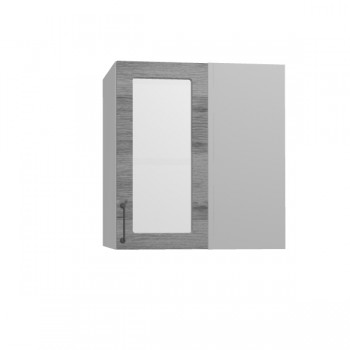 Лофт ПУС 650 шкаф верхний угловой со стеклом (Дуб цикорий/корпус Серый) в Ачинске - achinsk.mebel54.com | фото