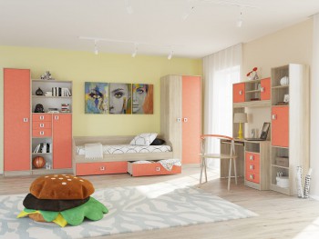 Спальный гарнитур для детской Сити Дуб сонома/Аква в Ачинске - achinsk.mebel54.com | фото