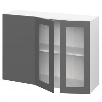 Норд ШВУПС 1000 Шкаф верхний угловой со стеклом (Софт черный/корпус Белый) в Ачинске - achinsk.mebel54.com | фото