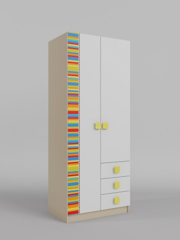 Шкаф 2-х створчатый с ящиками Клаксон без машинок (Белый/корпус Клен) в Ачинске - achinsk.mebel54.com | фото