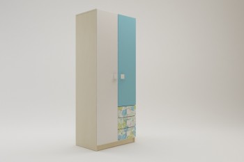 Шкаф 2-х створчатый с ящиками Твит (Белый/Зеленый/корпус Клен) в Ачинске - achinsk.mebel54.com | фото