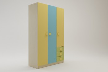 Шкаф 3-х створчатый с ящиками Смайли (Желтый/Голубой/Зеленый/корпус Клен) в Ачинске - achinsk.mebel54.com | фото