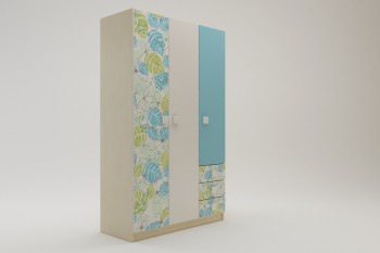 Шкаф 3-х створчатый с ящиками Твит (Белый/Зеленый/корпус Клен) в Ачинске - achinsk.mebel54.com | фото