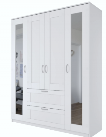 Шкаф четырехдверный Сириус с 2 зеркалами и 2 ящиками белый в Ачинске - achinsk.mebel54.com | фото