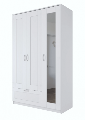 Шкаф трехдверный Сириус с зеркалом и 1 ящиком белый в Ачинске - achinsk.mebel54.com | фото