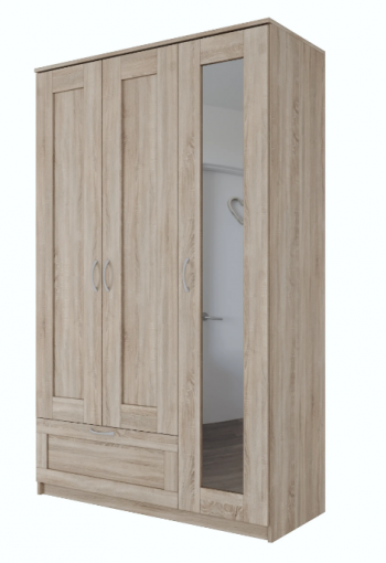 Шкаф трехдверный Сириус с зеркалом и 1 ящиком дуб сонома в Ачинске - achinsk.mebel54.com | фото