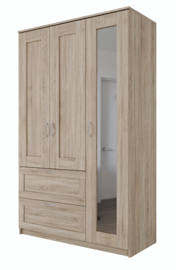 Шкаф трехдверный Сириус с зеркалом и 2 ящиками дуб сонома в Ачинске - achinsk.mebel54.com | фото