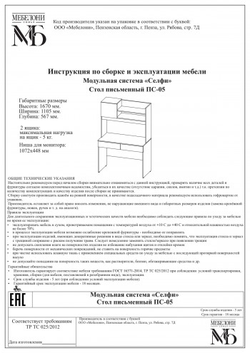 Стол письменный ПС-05 Селфи крафт/белый в Ачинске - achinsk.mebel54.com | фото
